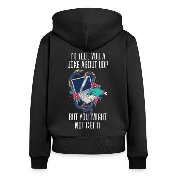 Cybersecurity - IT-Sicherheit Informatiker - Frauen Premium Bio Zip Hoodie - Schwarz - Hinten - Julia (174cm)