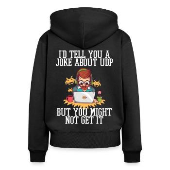 Cybersecurity - IT-Sicherheit Informatiker - Frauen Premium Bio Zip Hoodie - Schwarz - Hinten - Julia (174cm)