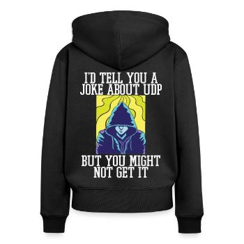 Cybersecurity - IT-Sicherheit Informatiker - Frauen Premium Bio Zip Hoodie - Schwarz - Hinten - Julia (174cm)