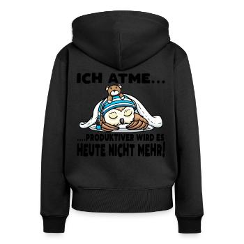 Schlummernde Eule Mit Kuscheltier Schlaf - Frauen Premium Bio Zip Hoodie - Schwarz - Hinten - Julia (174cm)