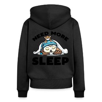 Brauche Mehr Schlaf Napping Eule Mit Plüschtier - Frauen Premium Bio Zip Hoodie - Schwarz - Hinten - Julia (174cm)