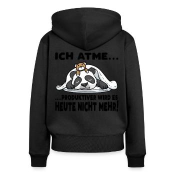 Schlafender Panda Mit Plüschtier Schlaf - Frauen Premium Bio Zip Hoodie - Schwarz - Hinten - Julia (174cm)
