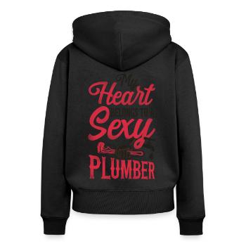 Plumbing Plumber Girlfriend Wife - Frauen Premium Bio Zip Hoodie - Schwarz - Hinten - Julia (174cm)