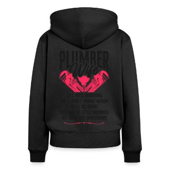 Plumbing Plumber Wife Plumber Wife - Frauen Premium Bio Zip Hoodie - Schwarz - Hinten - Julia (174cm)