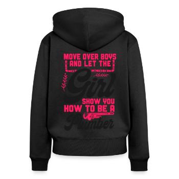 Plombier de plomberie femme déménager - Sweat à capuche zippé Premium bio Femme - noir - Dos - Julia (174cm)