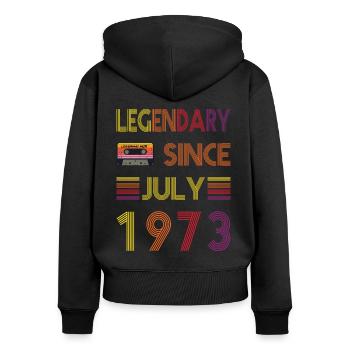 50e anniversaire de Legendary Since July né en 1973 - Sweat à capuche zippé Premium bio Femme - noir - Dos - Julia (174cm)