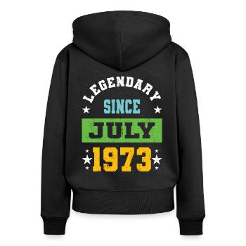 50e anniversaire de Legendary Since July né en 1973 - Sweat à capuche zippé Premium bio Femme - noir - Dos - Julia (174cm)