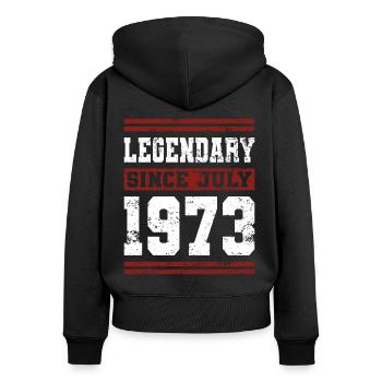 50e anniversaire de Legendary Since July né en 1973 - Sweat à capuche zippé Premium bio Femme - noir - Dos - Julia (174cm)