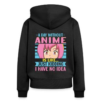 Anime Girl Manga Eyes Un jour sans anime - Sweat à capuche zippé Premium bio Femme - noir - Dos - Julia (174cm)