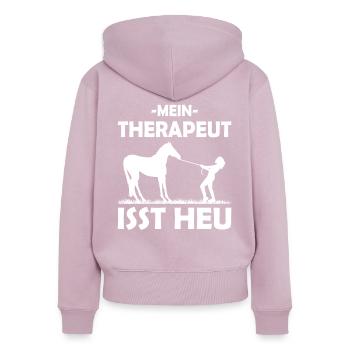 Mein Therapeut isst Heu - Pferdemädchen - Frauen Premium Bio Zip Hoodie - Altrosa - Hinten - Julia (174cm)