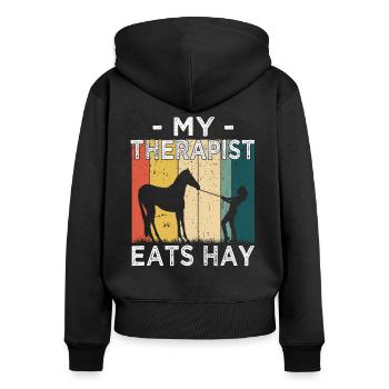 Mon thérapeute mange du foin - Horse Girl - Sweat à capuche zippé Premium bio Femme - noir - Dos - Julia (174cm)