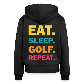 Eat Sleep Golf Repeat Golf Geschenk für Golfer - Frauen Premium Bio Zip Hoodie - Schwarz - Hinten - Julia (174cm)