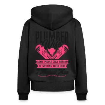 Plumbing Plumber Wife Plumber Wife - Frauen Premium Bio Zip Hoodie - Schwarz - Hinten - Julia (174cm)