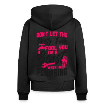 Plombier de plomberie femme Ne laissez pas - Sweat à capuche zippé Premium bio Femme - noir - Dos - Julia (174cm)