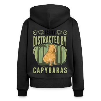Easily distracted by Capybaras - Frauen Premium Bio Zip Hoodie - Schwarz - Hinten - Julia (174cm)