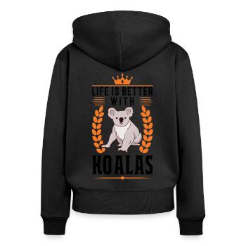 Das Leben ist besser mit einem Koala - Frauen Premium Bio Zip Hoodie - Schwarz - Hinten - Julia (174cm)
