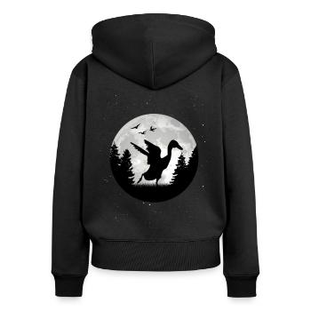 Canard Lune indien - Sweat à capuche zippé Premium bio Femme - noir - Dos - Julia (174cm)