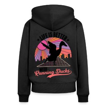 La vie est meilleure avec les canards qui courent - Sweat à capuche zippé Premium bio Femme - noir - Dos - Julia (174cm)
