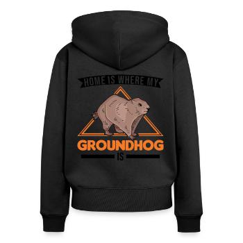 Groundhog Home Groundhog Day Marmot - Women's Premium Organic Zip Hoodie - black - Back - Julia (174cm)