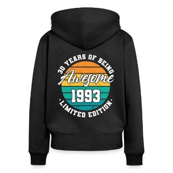 30e anniversaire 30 ans Être génial 1993 - Sweat à capuche zippé Premium bio Femme - noir - Dos - Julia (174cm)