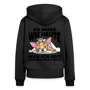 Chiweenie Hund Mit Kuscheltier Schlaf Schlummern - Frauen Premium Bio Zip Hoodie - Schwarz - Hinten - Julia (174cm)