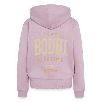 Team Bodhi Nom personnalisé du membre à vie - Sweat à capuche zippé Premium bio Femme - rose poudré - Dos - Julia (174cm)
