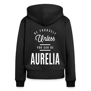 Aurelia Personalized Name - Women's Premium Organic Zip Hoodie - black - Back - Julia (174cm)
