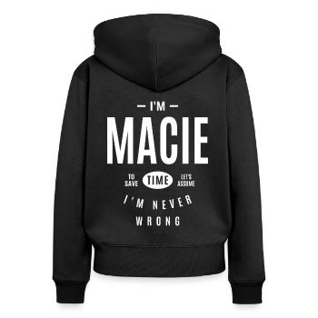 Macie Personalized Name - Women's Premium Organic Zip Hoodie - black - Back - Julia (174cm)