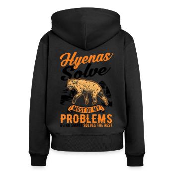 Hyäne Geschenk Erdwolf Hyena - Frauen Premium Bio Zip Hoodie - Schwarz - Hinten - Julia (174cm)