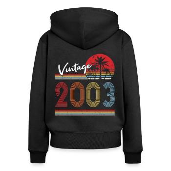 20ème anniversaire millésime 2003 millésime 2003 - Sweat à capuche zippé Premium bio Femme - noir - Dos - Julia (174cm)