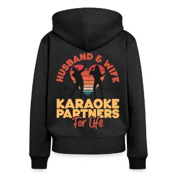 Chanteur de karaoké Mari Femme - Sweat à capuche zippé Premium bio Femme - noir - Dos - Julia (174cm)