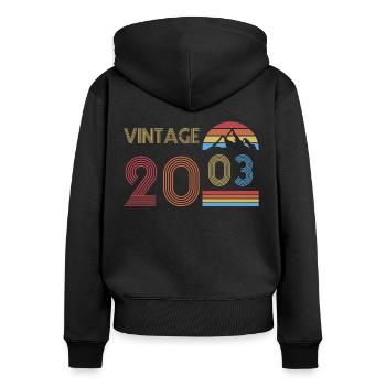 20ème anniversaire millésime 2003 millésime 2003 - Sweat à capuche zippé Premium bio Femme - noir - Dos - Julia (174cm)