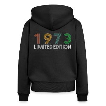 50. Geburtstag Jahrgang 1973 Limited Edition - Frauen Premium Bio Zip Hoodie - Schwarz - Hinten - Julia (174cm)