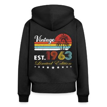 60. Geburtstag Vintage 1963 Limited Edition - Frauen Premium Bio Zip Hoodie - Schwarz - Hinten - Julia (174cm)