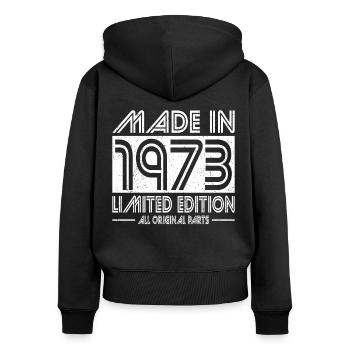 50e anniversaire Made in 1973 Edition Limitée - Sweat à capuche zippé Premium bio Femme - noir - Dos - Julia (174cm)
