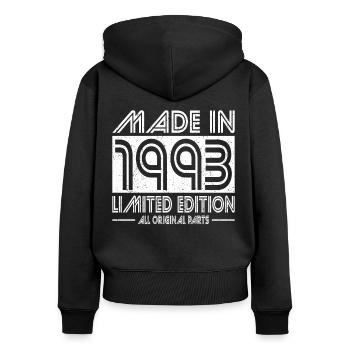 30e anniversaire Made in 1993 édition limitée - Sweat à capuche zippé Premium bio Femme - noir - Dos - Julia (174cm)