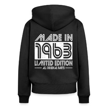 60e anniversaire Made in 1963 Edition limitée - Sweat à capuche zippé Premium bio Femme - noir - Dos - Julia (174cm)