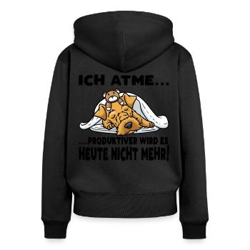 Welsh Terrier Hund Mit Kuscheltier Schlafen - Frauen Premium Bio Zip Hoodie - Schwarz - Hinten - Julia (174cm)