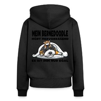 Bernedoodle Hund - Frauen Premium Bio Zip Hoodie - Schwarz - Hinten - Julia (174cm)