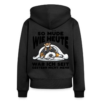 Bernedoodle Hund Mit Kuscheltier Schlaf Schlummern - Frauen Premium Bio Zip Hoodie - Schwarz - Hinten - Julia (174cm)