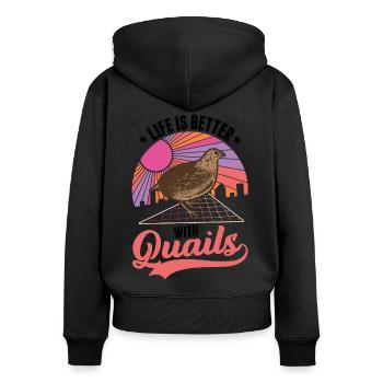 La vie est meilleure avec les éleveurs de cailles - Sweat à capuche zippé Premium bio Femme - noir - Dos - Julia (174cm)