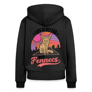 Das Leben ist besser mit einem Fennek - Frauen Premium Bio Zip Hoodie - Schwarz - Hinten - Julia (174cm)