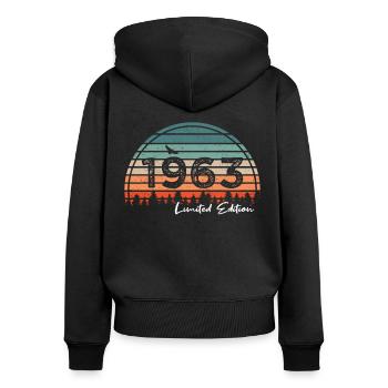 60. Geburtstag Jahrgang 1963 Limited Edition - Frauen Premium Bio Zip Hoodie - Schwarz - Hinten - Julia (174cm)