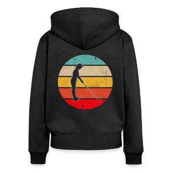 Golf Retro - Frauen Premium Bio Zip Hoodie - Schwarz - Hinten - Julia (174cm)