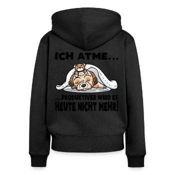Maltipoo Hund Mit Kuscheltier Schlafen Schlummern - Frauen Premium Bio Zip Hoodie - Schwarz - Hinten - Julia (174cm)