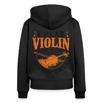 Violin Violinist Vintage I Play - Frauen Premium Bio Zip Hoodie - Schwarz - Hinten - Julia (174cm)