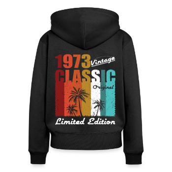 50e anniversaire Millésime 1973 Classique Original 1973 - Sweat à capuche zippé Premium bio Femme - noir - Dos - Julia (174cm)