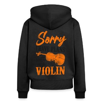 Violin Violinist Vintage Sorry I - Frauen Premium Bio Zip Hoodie - Schwarz - Hinten - Julia (174cm)