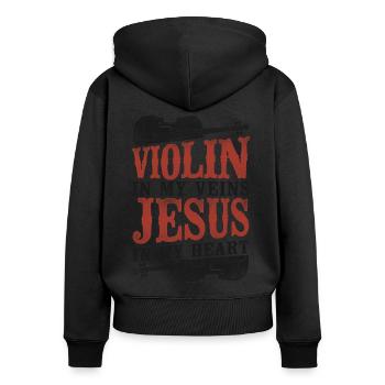Violin Violinist Jesus Christian - Frauen Premium Bio Zip Hoodie - Schwarz - Hinten - Julia (174cm)