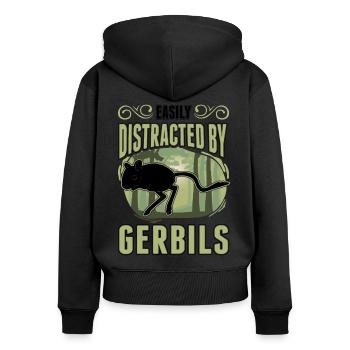 Easily distracted by Gerbils Rennratte Rennmaus - Frauen Premium Bio Zip Hoodie - Schwarz - Hinten - Julia (174cm)